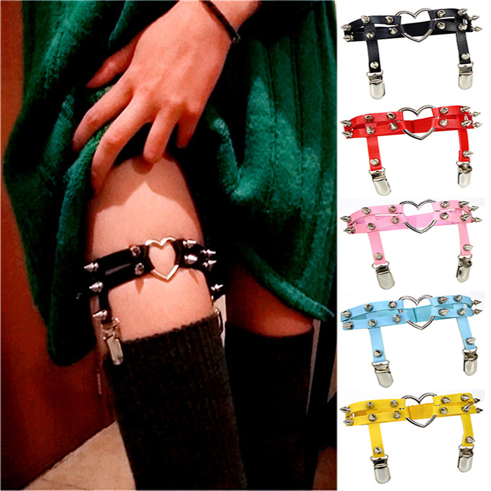1Pcs Women Punk Goth Heart PU  - Garter Belt Set ulasan dan harga