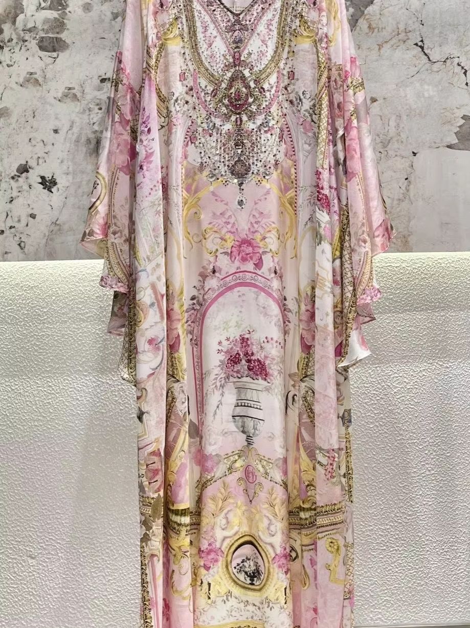 Women Pink Printed Maxi Dress  - Robe Silk Women ulasan dan harga