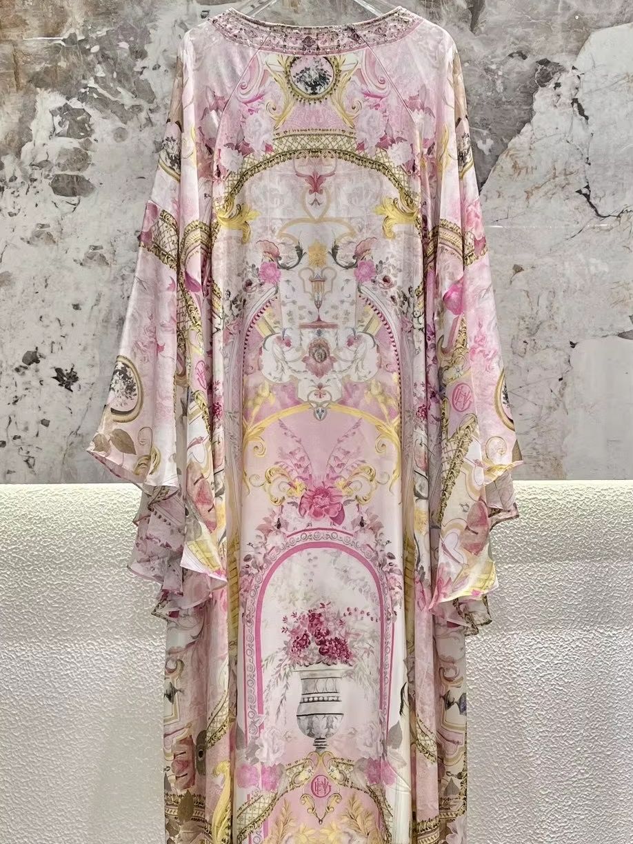 Women Pink Printed Maxi Dress  - Robe Silk Women ulasan dan harga